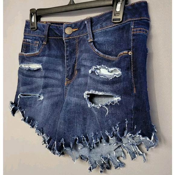 Time and Tru Thrashed Jean Shorts Supper Skinny Womens 14 Blue Denim Dark Wash - Picture 2 of 10